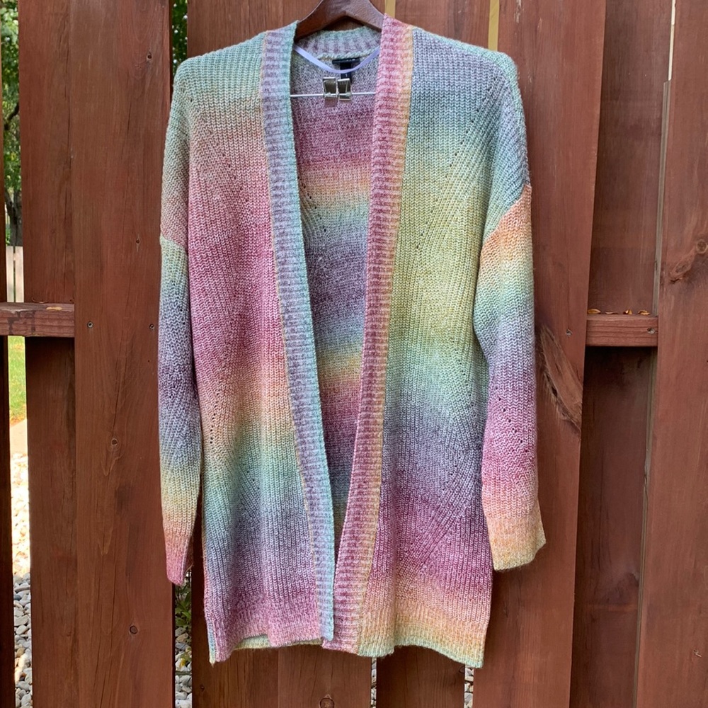 Torrid Pastel Rainbow Colors Open Front Cardigan Sweater Size 1